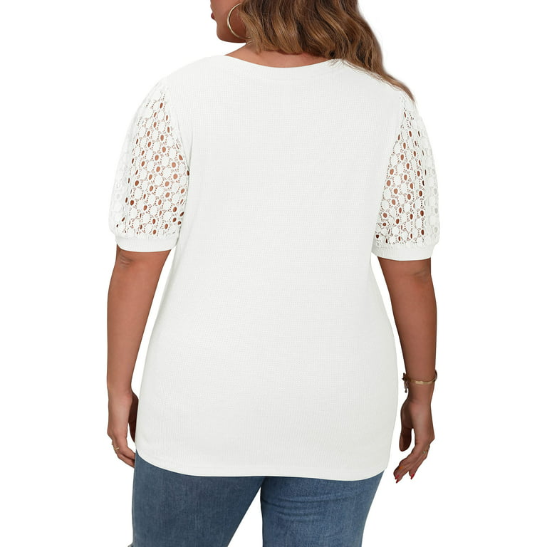 OYOANGLE Women's Plus Size Heart Print Tie Neck Short Sleeve Work Office  Summer Blouse Tops White 1XL at  Women's Clothing store