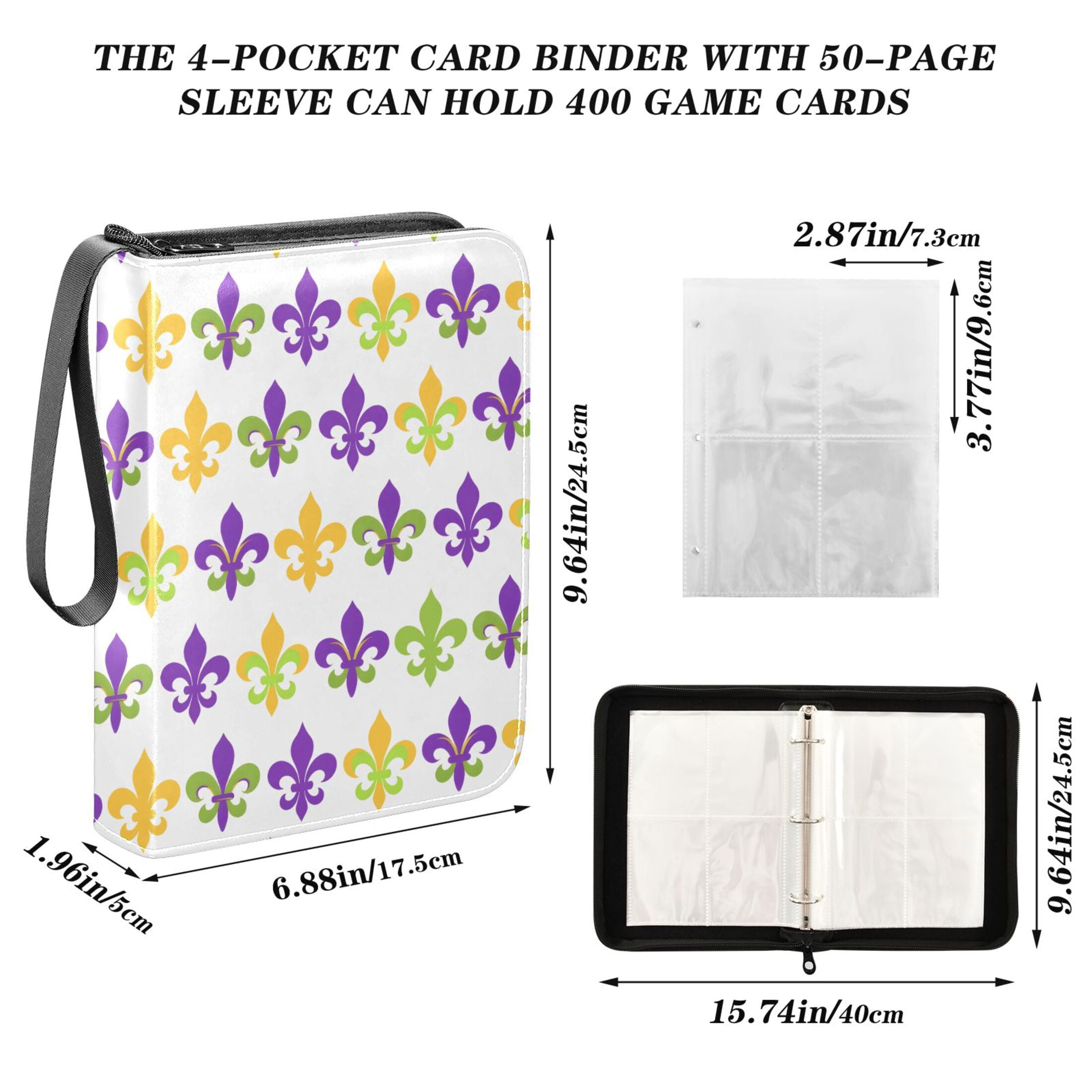 ALAZA Mardi Gras Flower Trading Card Binder 4 Pocket Cards Collection Album 400 Folder Holder