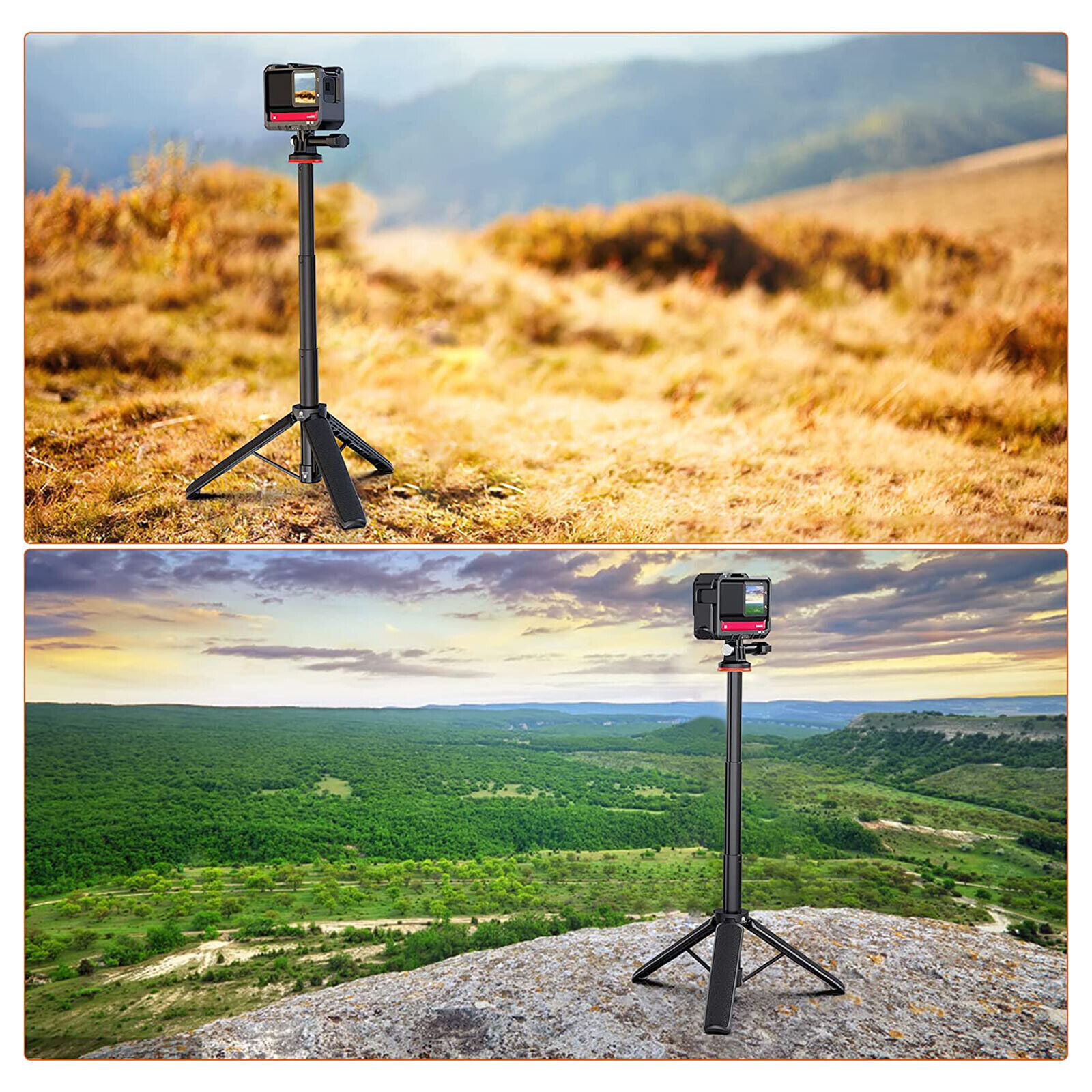 VRIG TP-08 Portable Selfie Stick Handheld Tripod Stand For GoPro Hero 12/11/10/9, For Vlog Live Streaming Selfie Video Recording