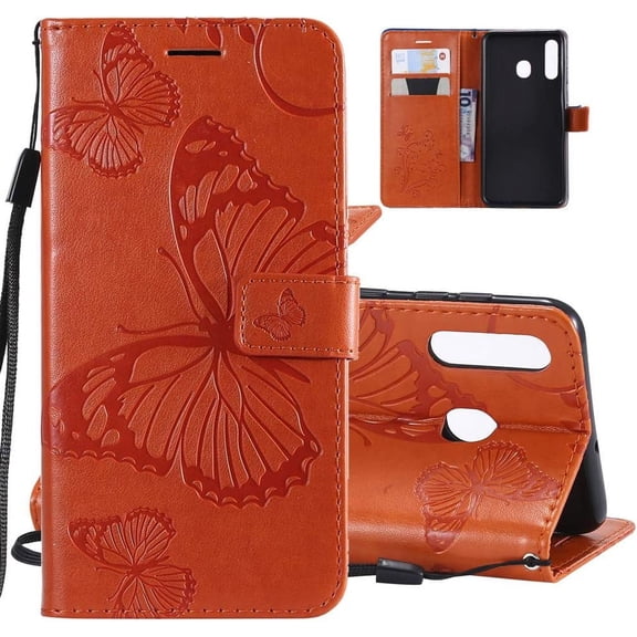 for Samsung Galaxy A30 Case, Galaxy A20 Case PU Leather Butterfly Embossing Flip Wallet Cover Fold Stand Smartphone Phone Case for Samsung Galaxy A30 / A20 Butterfly Orange KT