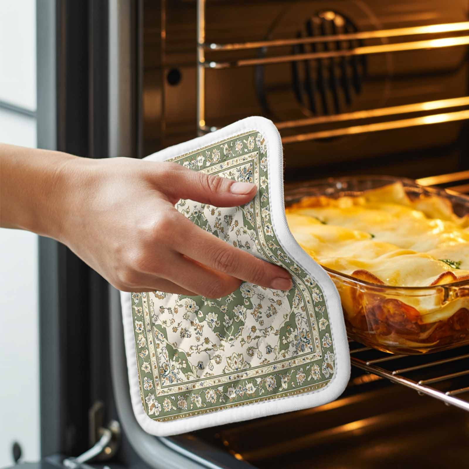 Sage Green Pot Holders for Kitchen Heatproof Potholder, 4 Pack Southwest Tribal Antique Boho-Chic Farmhouse Hot Pads Multipurpose Oven Pads Cloth Potholders Trivet for Cooking and Baking
