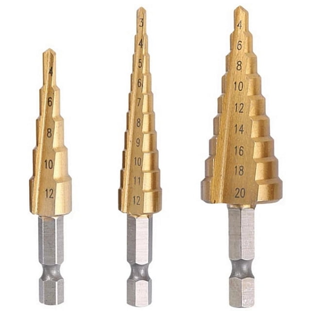 Brocas Escalonadas VentDepot StagBroc 3 Pzas 3-12mm 4-12mm 4-20mm Zanco 2.4cm Acero Alta Velocidad