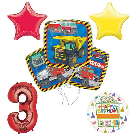 Tonka Truck 3rd Birthday Party Supplies and Balloon Decoration Bouquet Kit