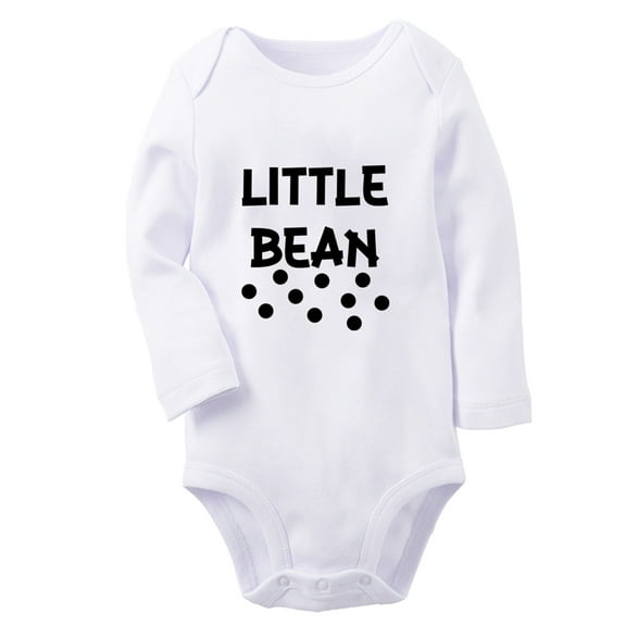 iDzn® Little Bean Funny Rompers, Newborn Baby Unisex Bodysuits, Infant Jumpsuits, Toddler Kids Long Sleeve Oufits (White, 0-6 Months)