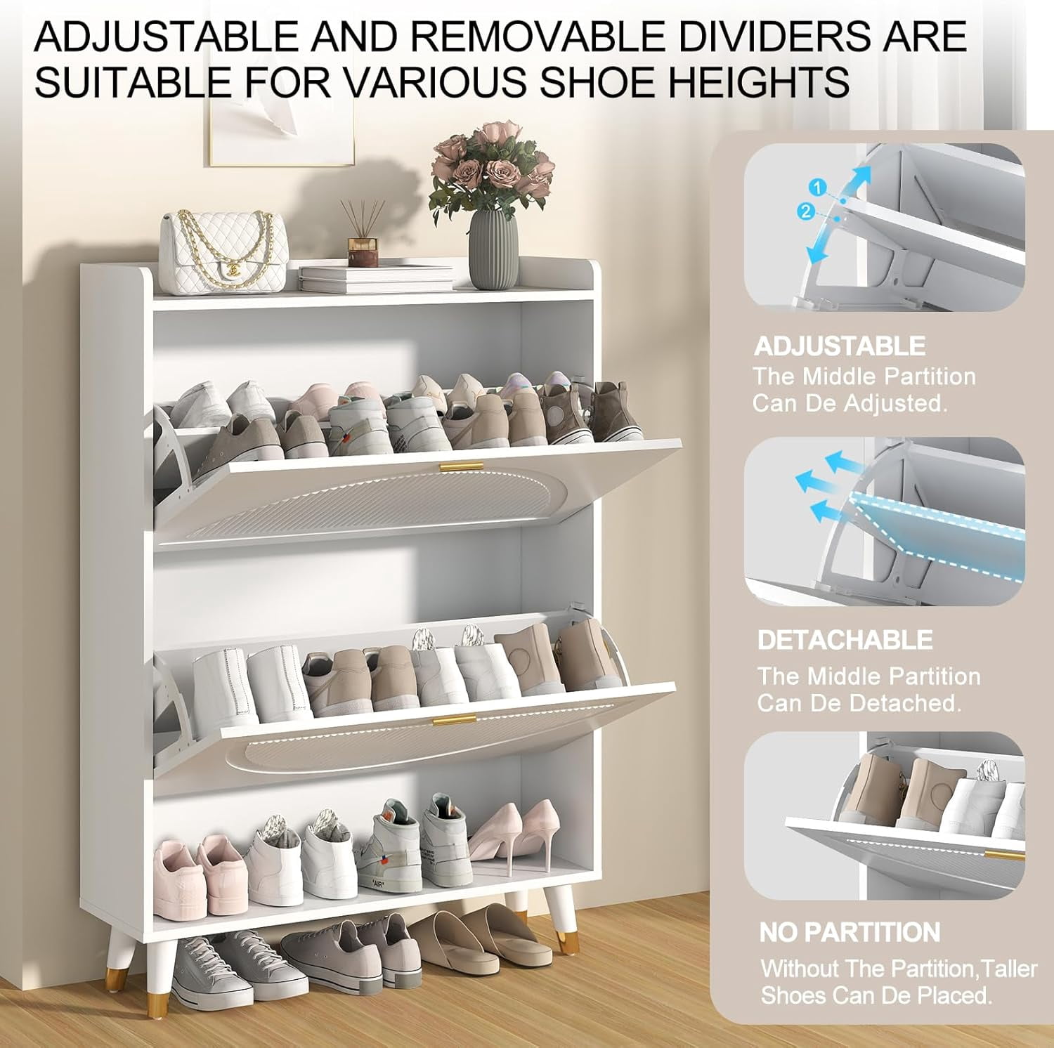 Vinform Shoe Storage Cabinet for Entryway Slim, 2 Flip Drawer Shoe Cabinet Shoe Organizer Cabinet with Doors, Ultra Thin Shoe Cabinet Wood for Hallway