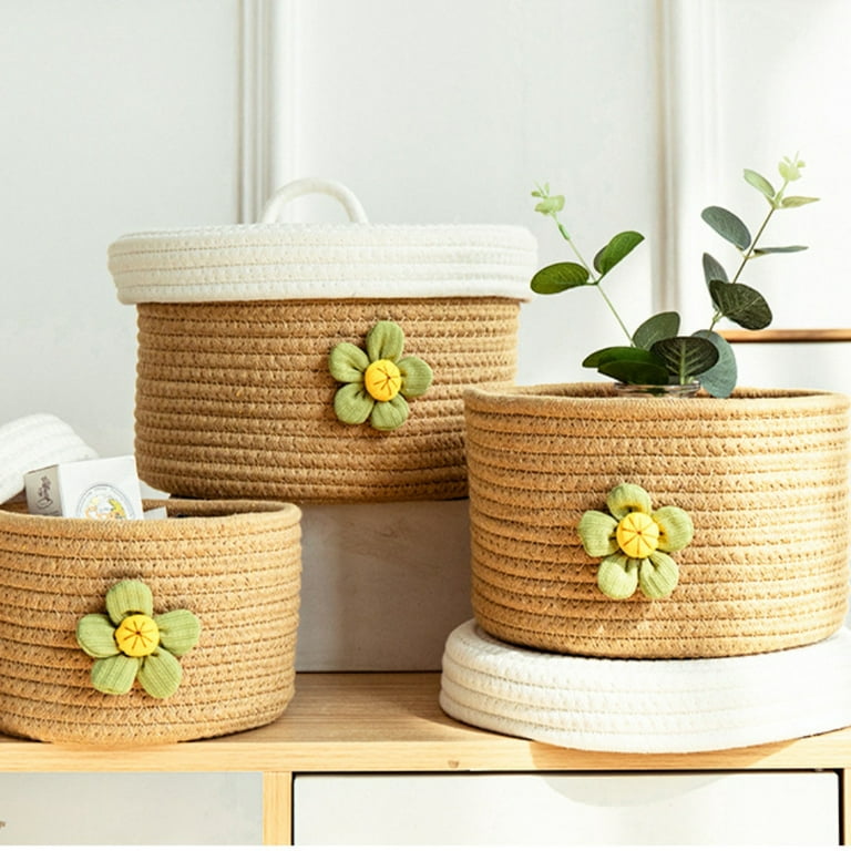 Round Paper Rope Storage Basket Wicker Baskets For Organizing With
