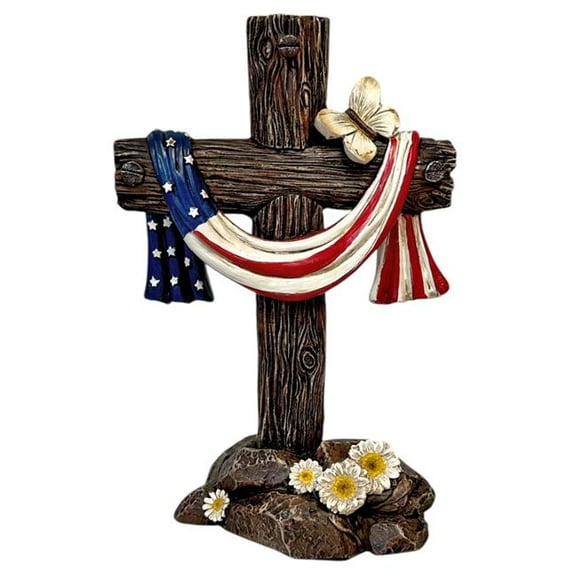 De Leon Collections 14896 Draped American Flag and Butterfly Religious Tabletop Cross