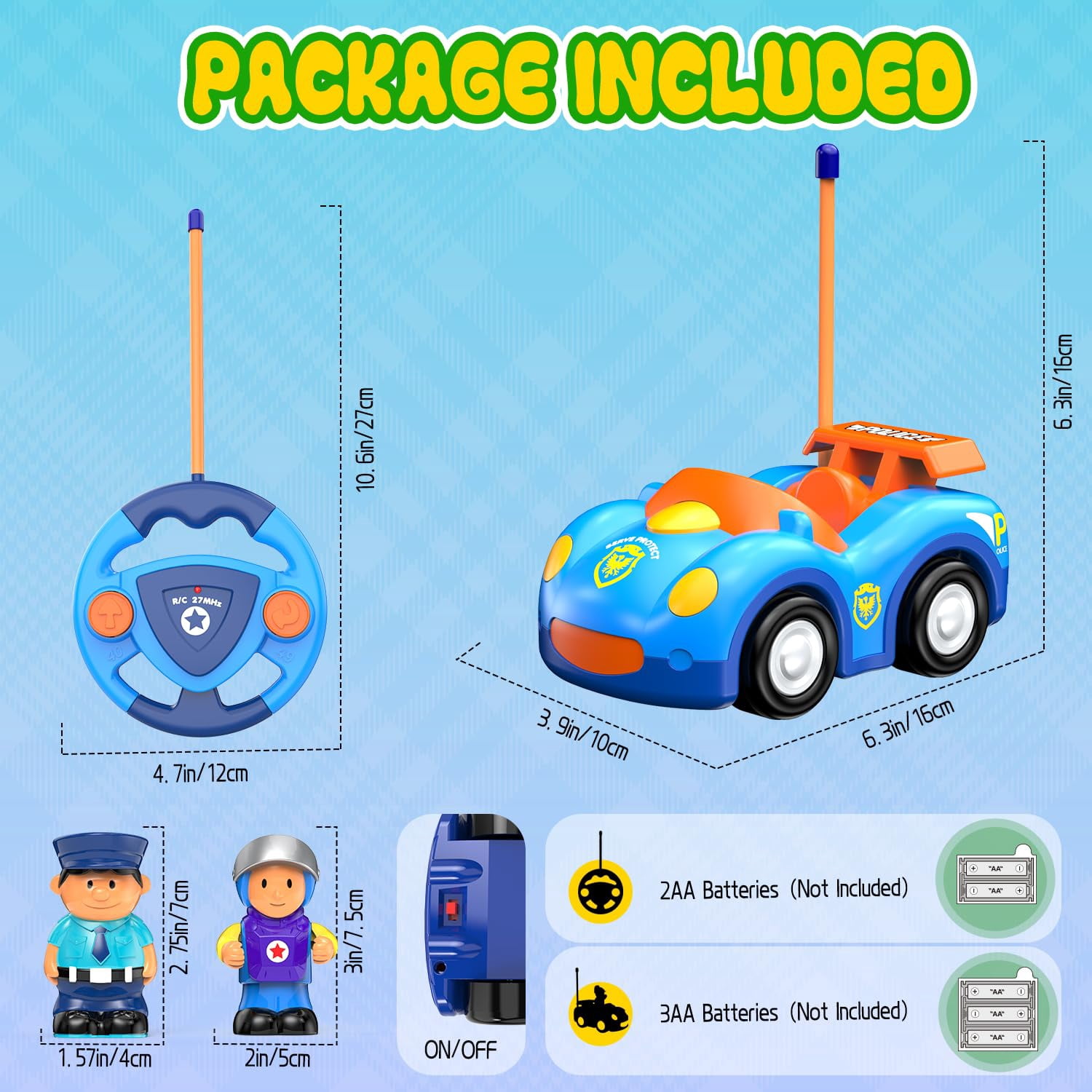 HYPERLIVING Remote Control Car for Toddlers, RC Police Car Toys for 2 3 4 5 Year Old Boy, Radio Controlled Cars Ages 2-4 with Lights & Music, First Birthday Gifts for Boys Girls (Blue)