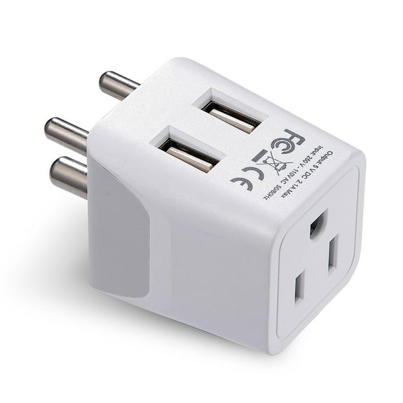 Ceptics CTU-10 India Travel Adapter Plug - Type D - Dual USB Devices