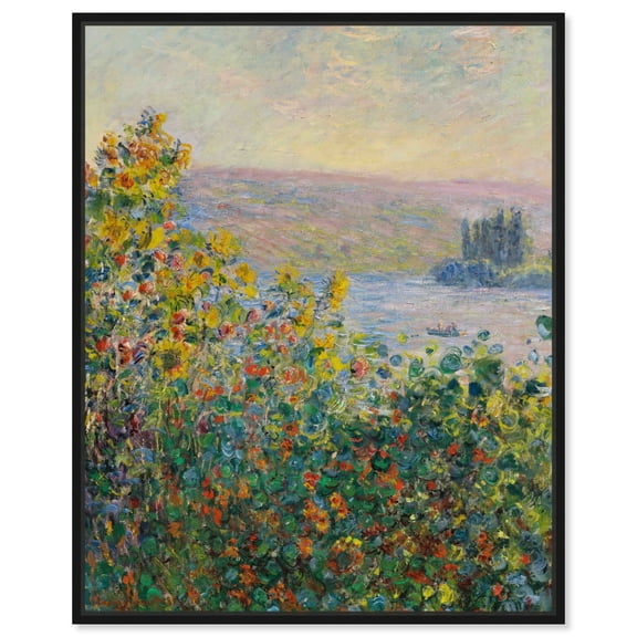 Flower Beds At Vetheuil Canvas Vintage Classic Landscape Art by Art Remedy, Black Frame, 16" x 20"