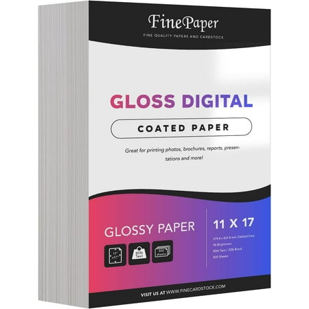 Gloss Digital Paper – Perfect for Color Laser Printing, Design Proposals, Flyers, Brochures | 11 x 17 | Glossy 80lb Text (32lb Bond) | 96 Bright | Acid Free, Coated Finish | 500 Sheets per Pack