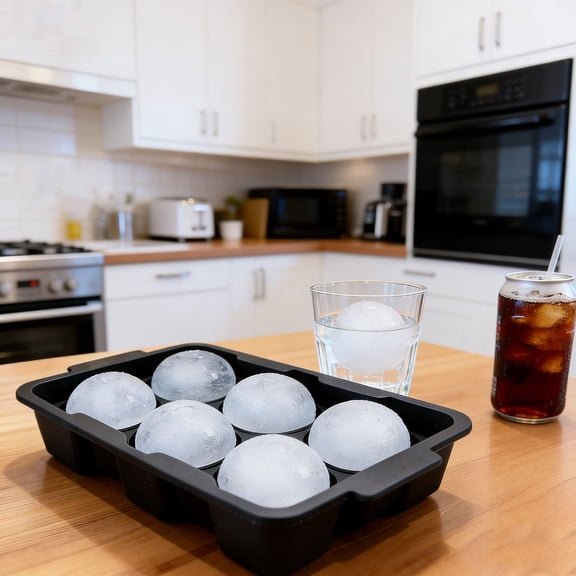 6-Cavity Silicone Ice Cube Tray, Flexible Mold for Slow-Melting Large Round Ice Balls, Easy-Release for Whiskey and Cocktails