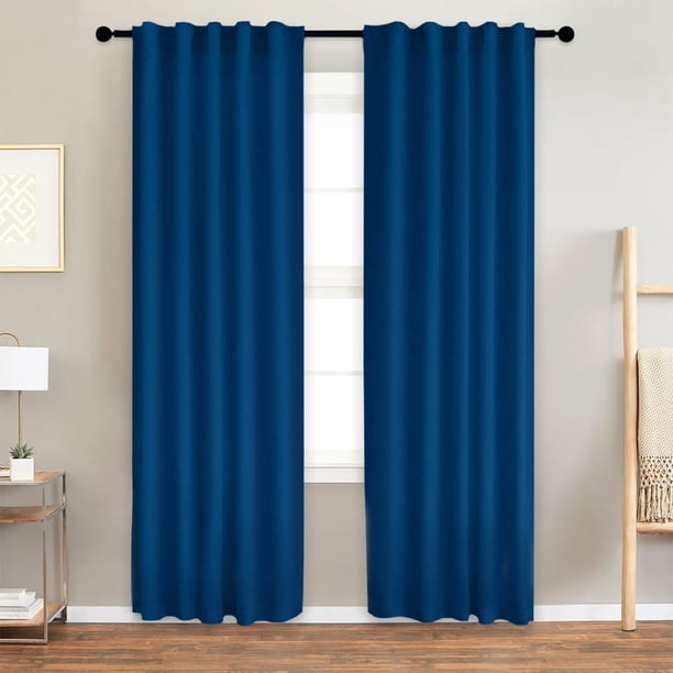 Lino Cortinas Blackout 100% Opacas, Bolsillo para Barra/Pestaña Trasera, para Recámara y Ventana de Sala, 2 Paneles (Azul, 132 x 213.3 cm)
