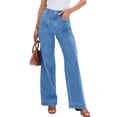thumbnail image 4 of Women High Waisted Wide Leg Pleated Jeans Loose Elastic Denim Pants with Pockets, 4 of 6