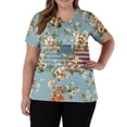 thumbnail image 3 of Women V Neck Short Sleeve Scrub Top with American Flag and Floral Print Lightweight Breathable Fabric Workwear Uniform Cyan L, 3 of 5