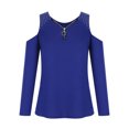 thumbnail image 4 of Blusas Para Mujer Blusas Con Hombros Descubiertos Cuello en V Cremallera Manga Larga Top Sólido Con Diamantes de Imitación Odeerbi  ODB185929, 4 of 8