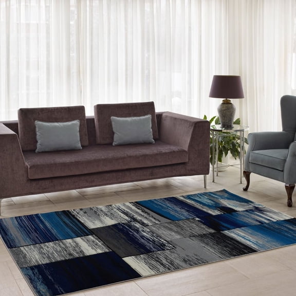LaDole Rugs Copper Abstract European Area Rug in Black Grey Blue Black Grey Blue - 2'7" x 4'11"(80cm x 150cm)