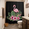 thumbnail image 3 of Pink Floral Flamingos Shower Curtain - Water Repellent Fabric Shower Curtains Washable, Summer Botanical Black Tropical Decorative Polyester Cloth Bathroom Curtains Modern Bath Decor 72"x84", 3 of 8