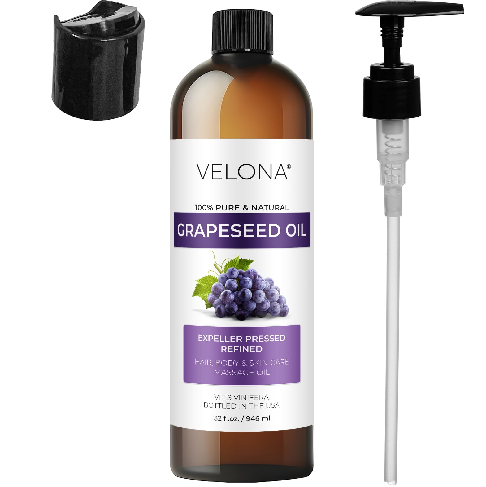 Grapeseed Oil by Velona - 32 fl oz | 100% Pure and Natural Carrier Oil | Refined | Skin, Face, Body, Hair Care | Use Today - Enjoy Results