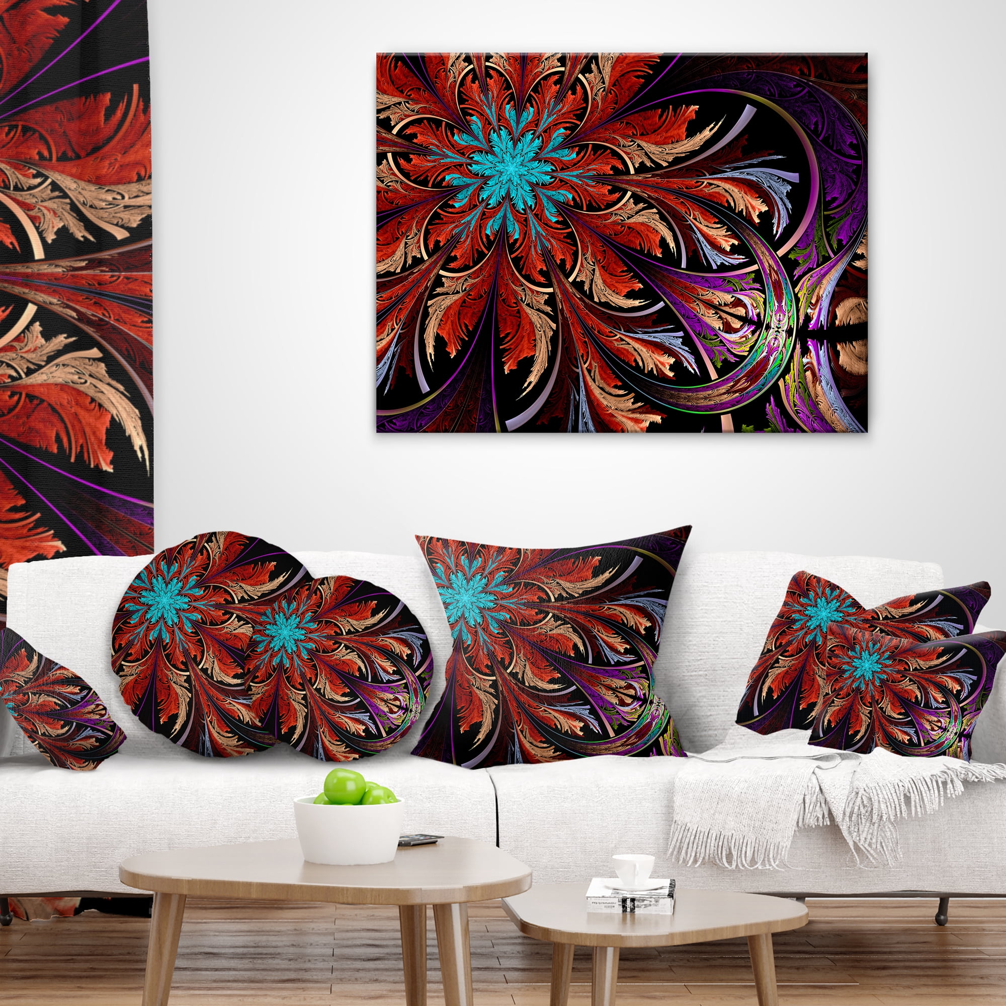 Designart Fractal Flower in Dark Red Digital Art - Floral Throw Pillow - 18x18