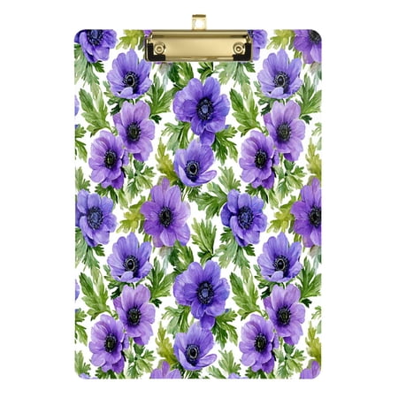 Acrylic Writing Board Gold 12.5*9 Inch Clipboards Transparent Acrylic Material Suitable For Office Classroom Teachers Fashion Bloggers Stationery Enthusiasts Fresh Purple Hyacinth Blooms