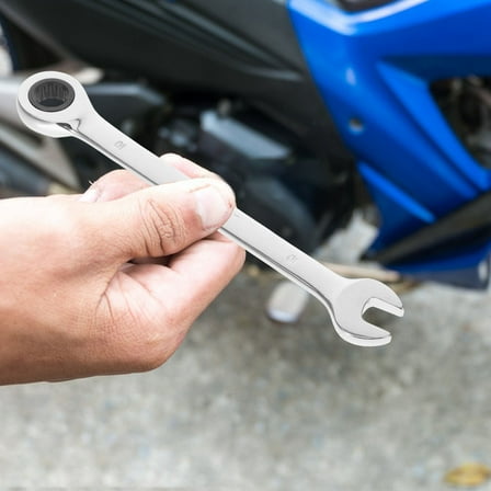 OUNONA 10mm Dual Heads Ratchet Combination Wrench Spanner (Silver)