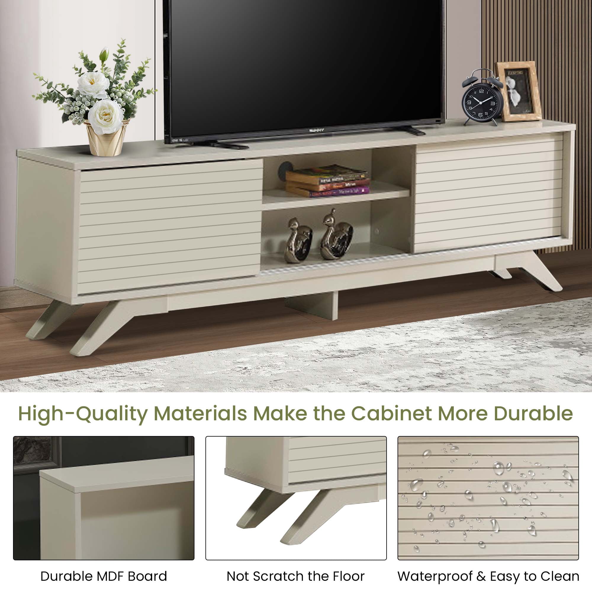 Aukfa Modern TV Stand for TVs up to 70" - TV Cabinet with 2 Sliding Door for living Room - Gray