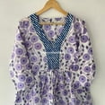 thumbnail image 3 of Purple Kitty Flower Printed Cotton Dress Floral Dress, Cotton Block Print Dress, Long Dressing Gown,Indian Cotton Dress, 3 of 7