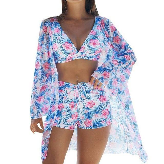 Trajes de Baño de Bikini de Mujer con Correas Impresas V Sexy Split Set de Tres Piezas, Diseño de Corte Alto para la Piscina de Playa Y las Vacaciones de Verano
