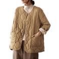 thumbnail image 1 of Women's Solid Color Round Neck Metal Button Plus Size Lightweight Coat Jacket Outerwear For Cold Weather, 1 of 5
