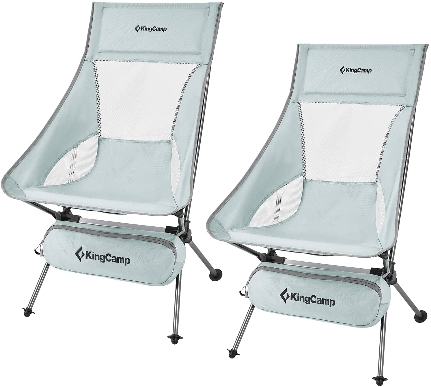 KingCamp High Back Beach Chair 2-Pack - Lightweight Folding Chairs With Cup Holder & Headrest, Carry Bag Included