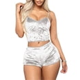 thumbnail image 5 of Aunavey Women's Velvet 2 Piece Outfit Spaghetti Strap Sleeveless Crop Top+ Shorts Set, 5 of 5