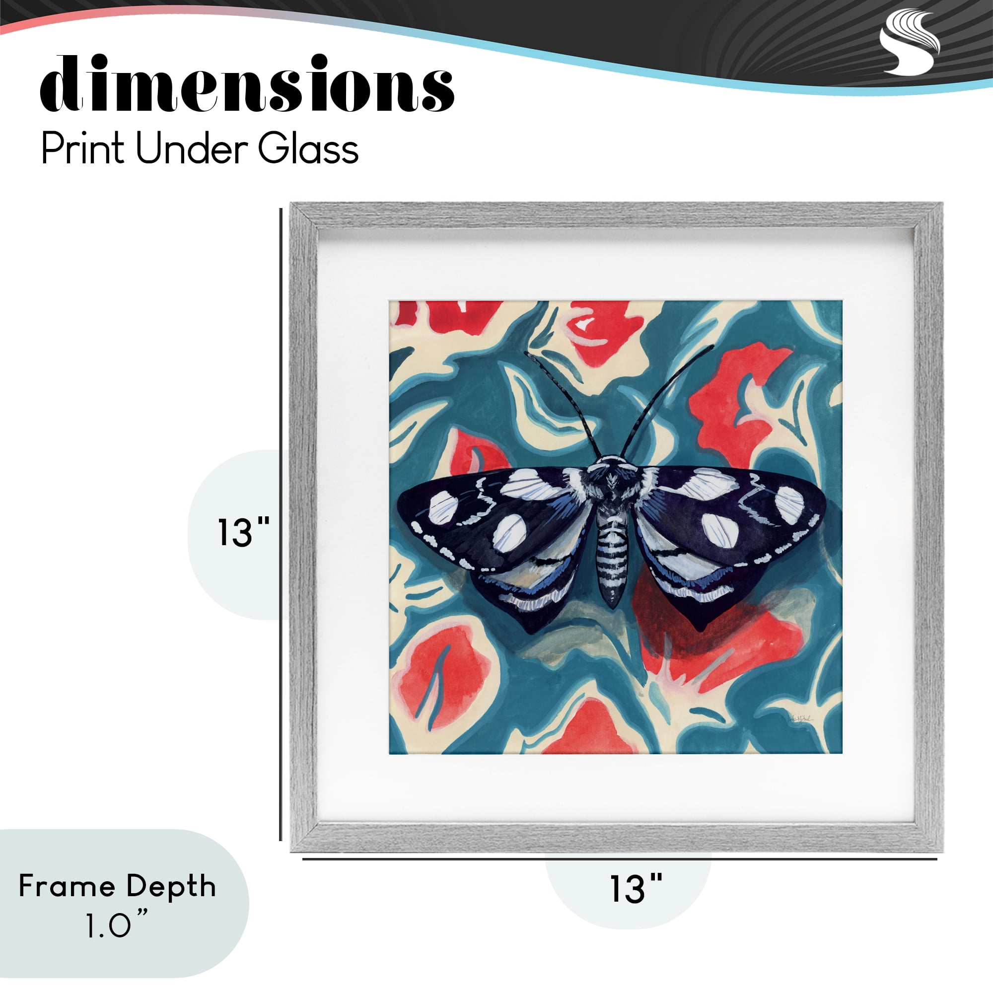 Stupell Industries Symmetrical Moth On Beautiful Flowers Gray Framed Print Under Glass, design by Kate Jarvik Birch