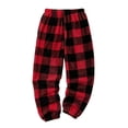 thumbnail image 4 of Women's Plaid Fleece Pajama Pants Elastic Waist Cuffed Ankle Loose Fit Joggers Soft Warm Cozy Fall Winter Lounge Sleep Trousers with Pockets Wine, 4 of 8