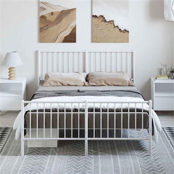 Bowery Hill Powder-Coated Steel Full/Double Bed Frame in White