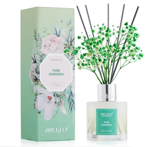 Set de difusores Reed Airkeep Pure Gardenia, 100 ml, con 8 barras