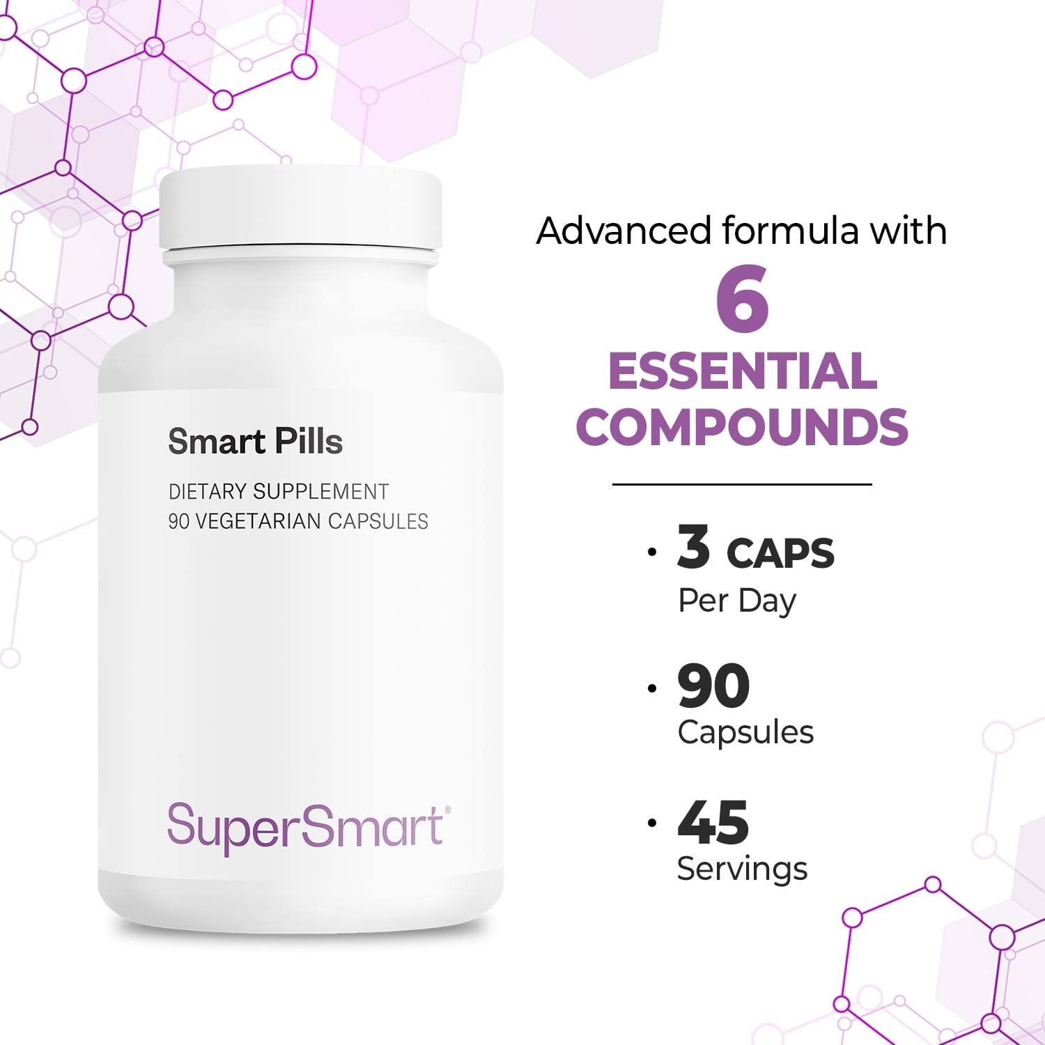 SuperSmart Smart Pills (Advanced Formula) - with Bacopa Monnieri, Ginkgo Biloba, Caffeine, L-Theanine - Super Nootropic Supplement | Non-GMO & Gluten Free - 60 Vegetarian Capsules