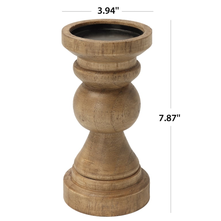 Mainstays Decorative Wood Pillar Candleholder, Teak, 4-Pack photo 3