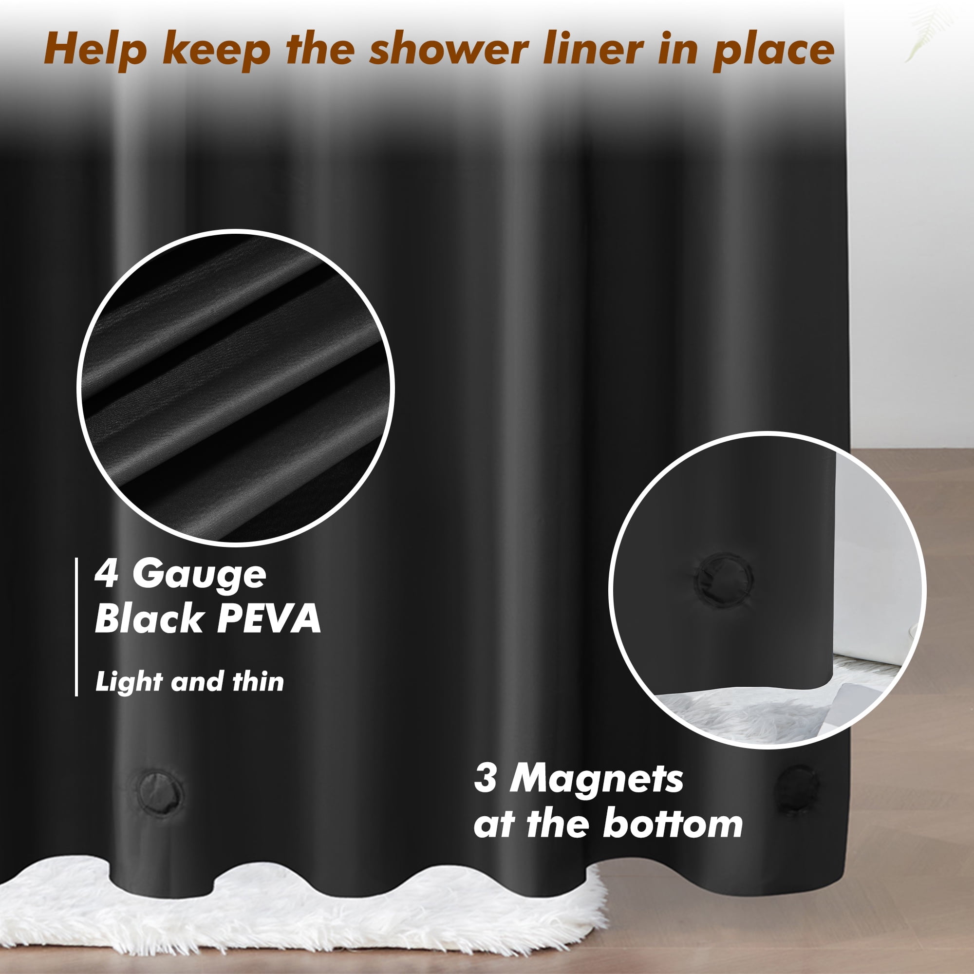 Mrs Awesome Lightweight Shower Curtain Liner Black with Magnets -72" x 72"