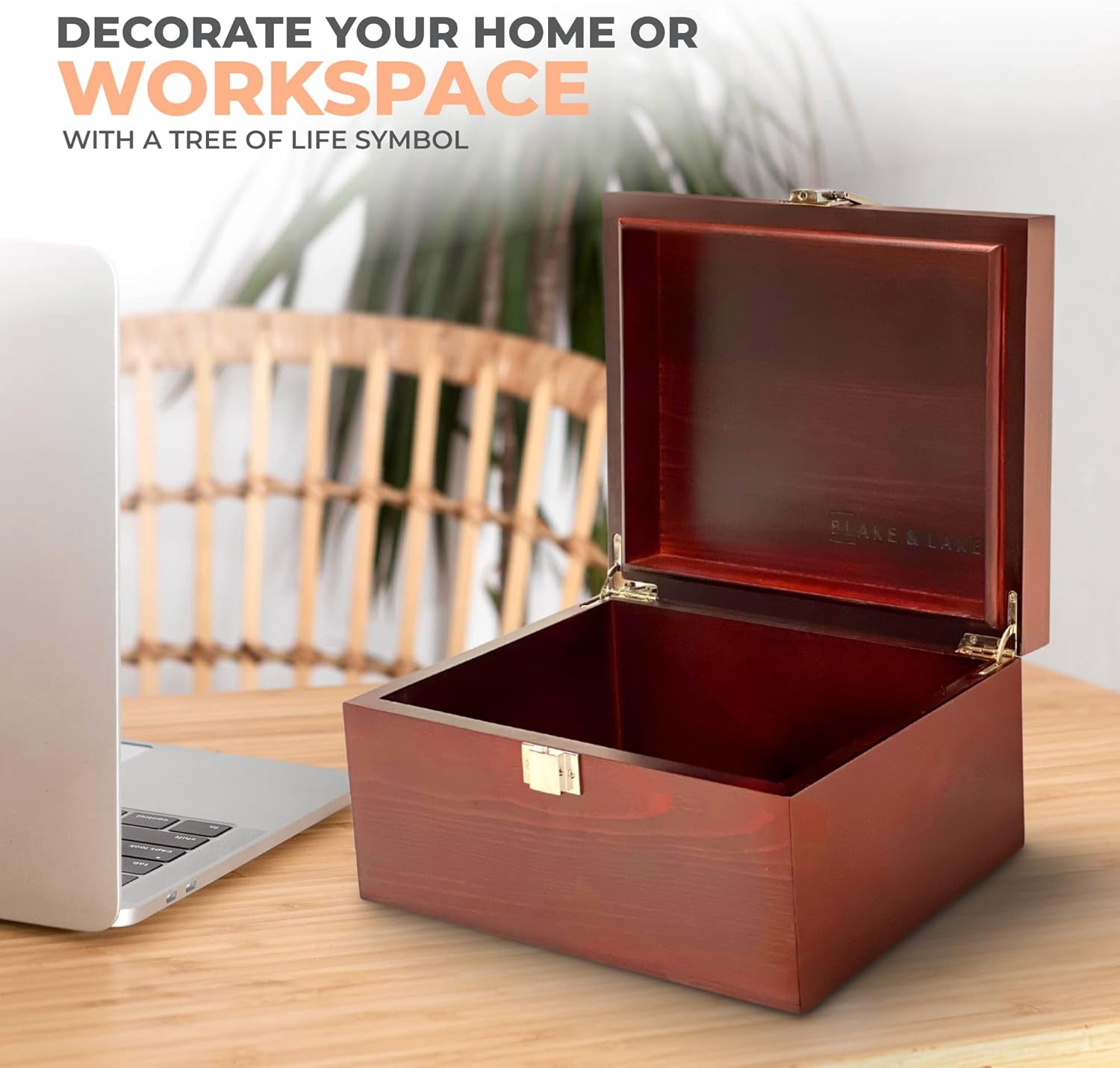 Tree of Life Large Wooden Decorative Box - Handcrafted Keepsake Storage with Hinged Lid and Metal Latch for Jewelry Photos