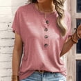 thumbnail image 3 of Tshirts Shirts For Women,Women's Round Neck Short Sleeve Button Down Shirts Casual T Shirt,T Shirts For Women(Color:Pink,Size:XL), 3 of 5