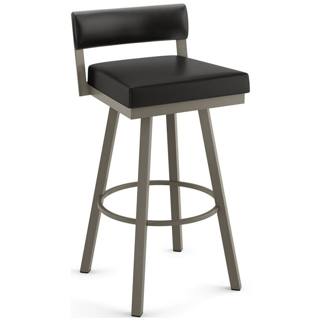 Amisco Travis 26 in. Swivel Counter Stool - Black Faux Leather / Grey Metal