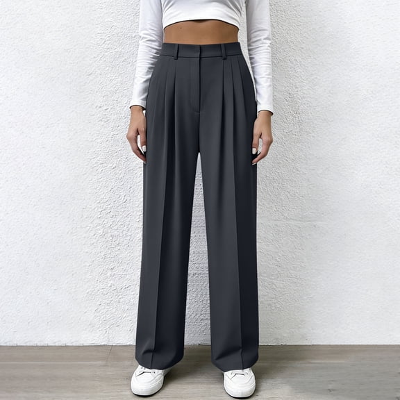 Wide Leg High Waisted Trousers for Women Pleated Front Dress Pants Office Dressy Business Casual Work Slacks with Pockets