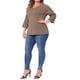 thumbnail image 4 of Camisas de mujer de tallas grandes Agnes Orinda, blusa de cuello en V, manga 3/4, floral, raglán, casual, tops de primavera y otoño, 2X naranja, 4 of 6