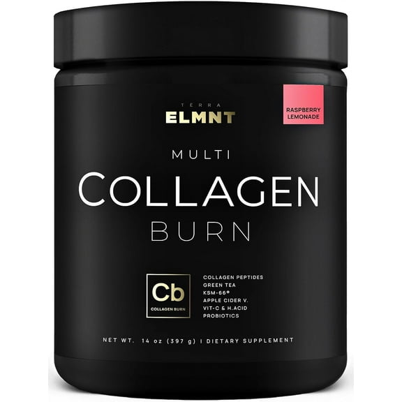 ELMNT Super Collagen Burn - Multi Collagen Peptides Powder for Women w. Apple C Vinegar (Razz Lemonade)