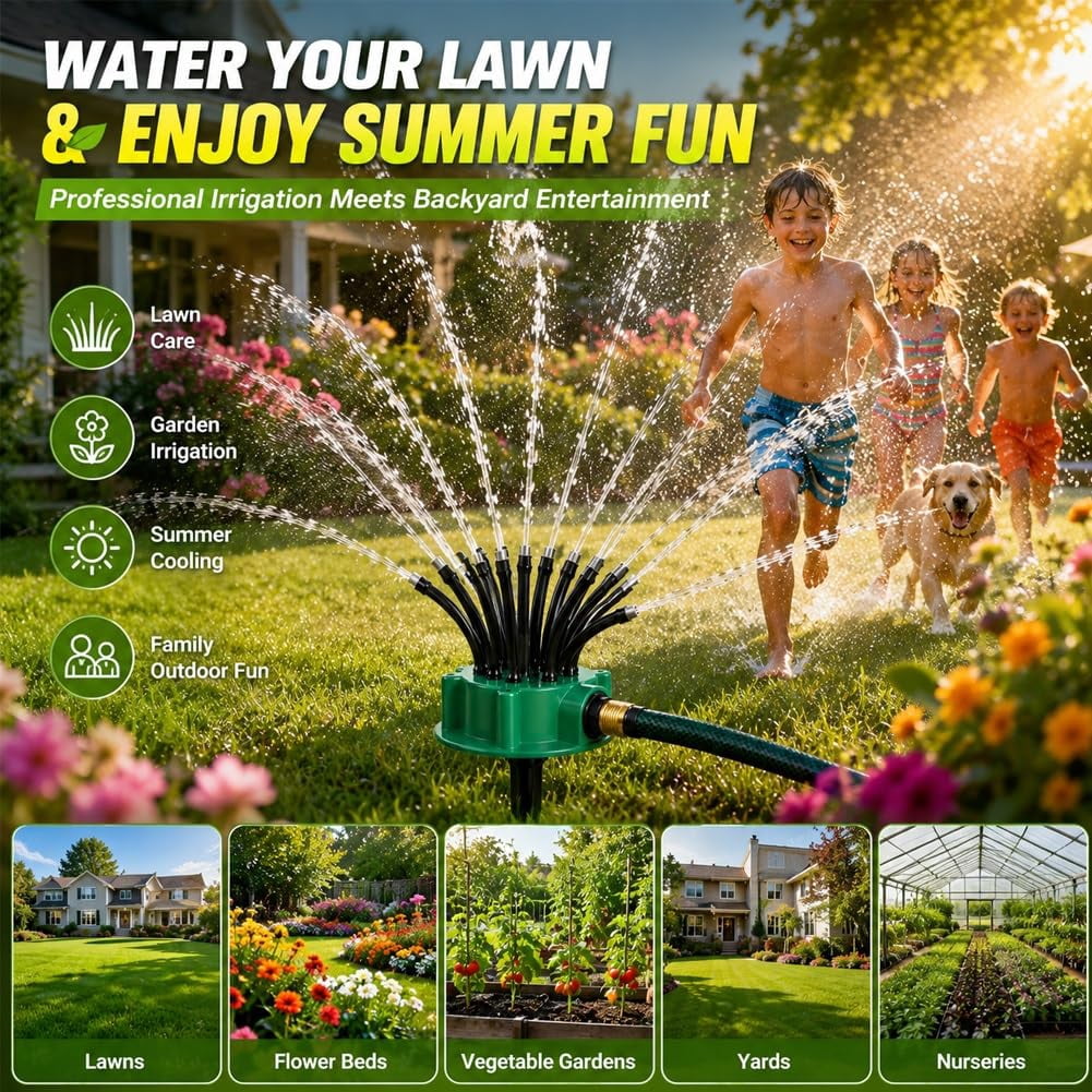 360° Coverage Precision Garden Irrigation Sprinkler, Rotating Water Saving Sprinkler with Spike Base