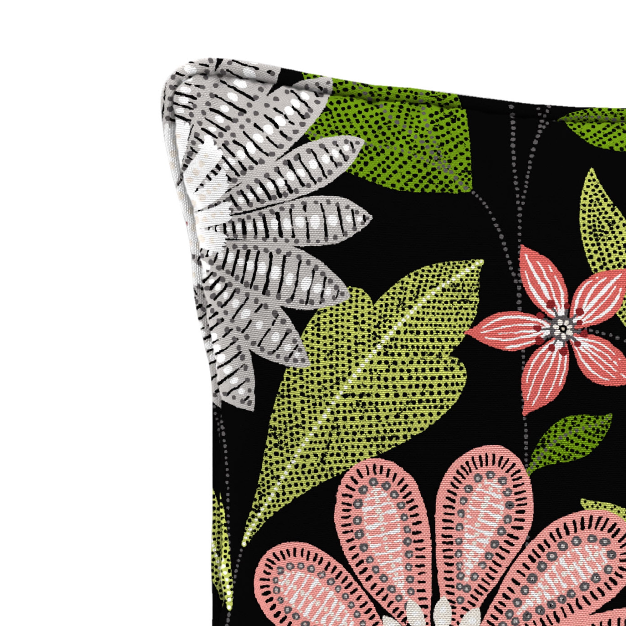 Jordan Manufacturing 16" x 16" Malala Raven Black Floral Square Outdoor Throw Pillow with Welt (2 Pack)