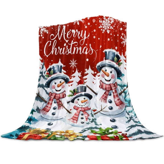 Winter Snowman Flannel Blanket for Bed,Travel and Camping, Merry Christmas Red Christmas Tree Snowflake Super Soft Cozy Blanket for All Seasons 30"x 40"