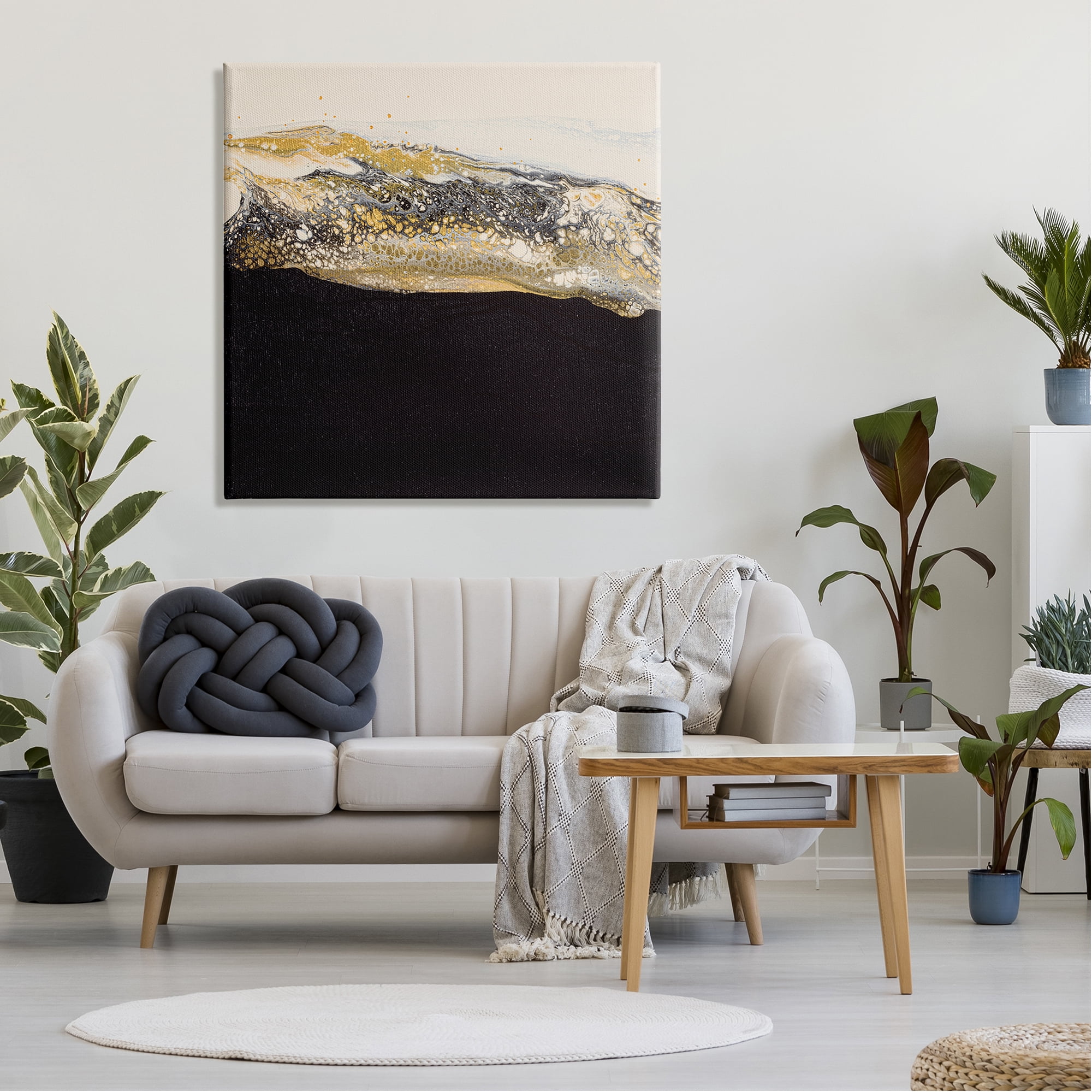 Stupell Industries Abstract Black & Glam Ripples Abstract Painting Gallery Wrapped Canvas Print Wall Art, 36 x 36