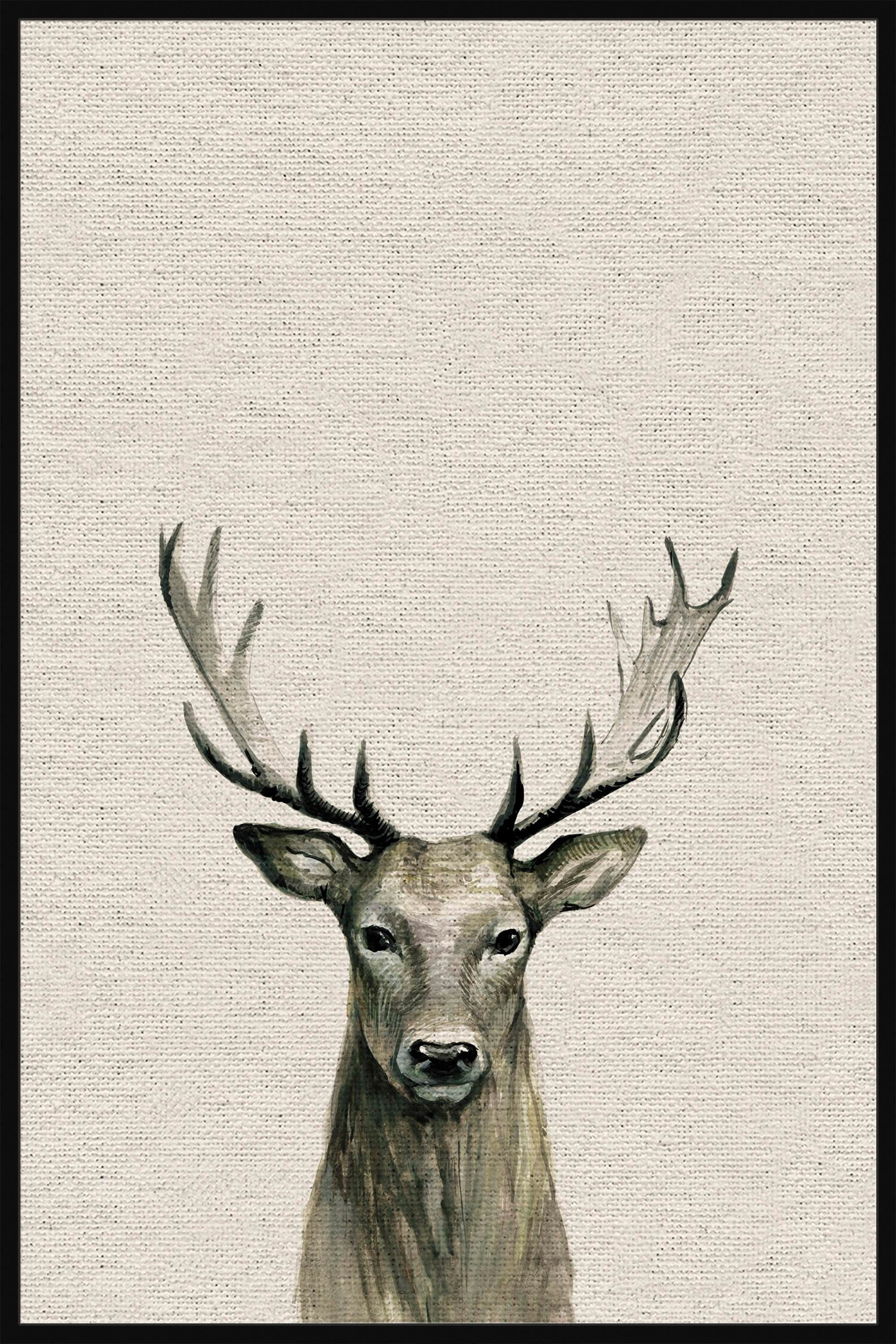 Staring Buck II Floater Framed Painting Print on Canvas